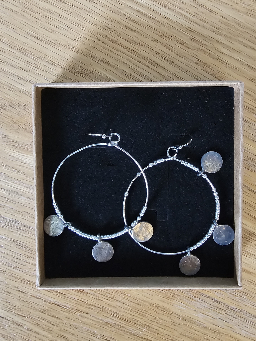 Silver Hoop Earrings with Dangling Coin Charms - Women Jewelry